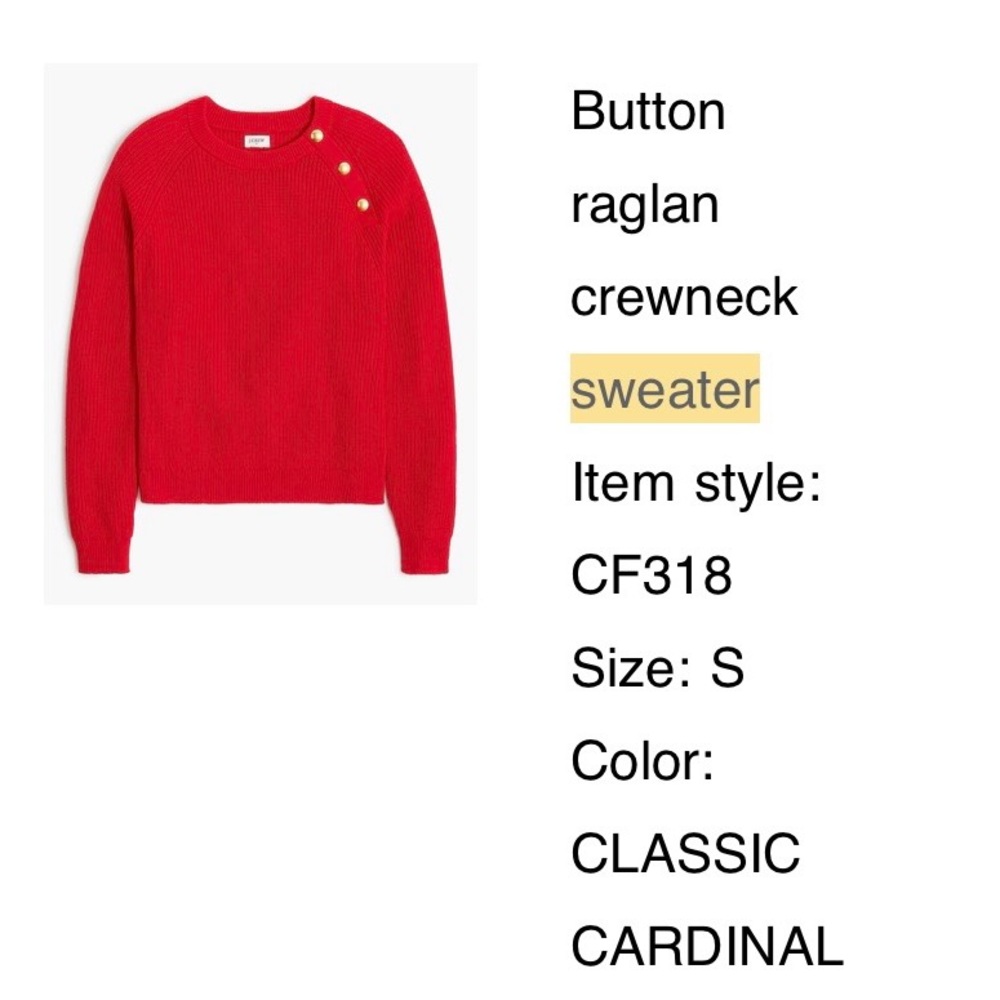 J. Crew Factory Cardinal Red Button Crewneck Sweater